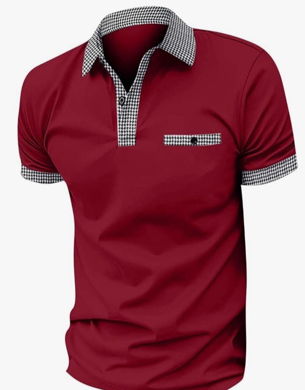 Mens Golf Polo Shirt Button Up Collar Solid Burgundy Red Gray NEW Size medium